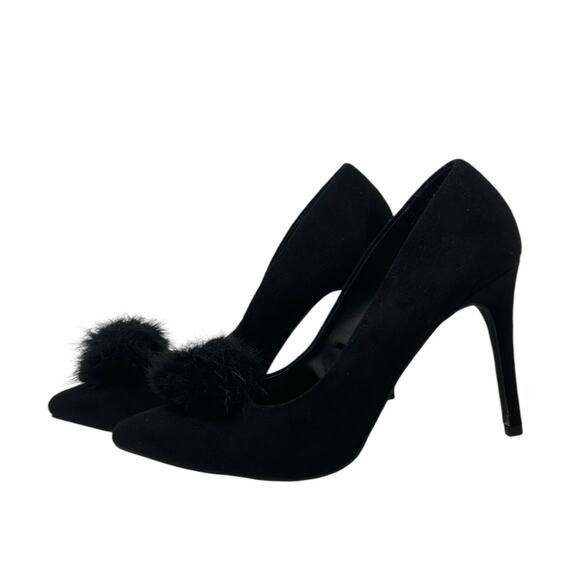 New York & Co black faux suede pompom pump heels shoes size 10 - Picture 7 of 16